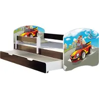ACMA Jugendbett Kinderbett Junior-Bett Komplett-Set mit Matratze Lattenrost und Rausfallschutz Wenge 03 Racing Car 180x80 + Bettkasten