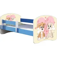 ACMA Jugendbett Kinderbett Junior-Bett Komplett-Set mit Matratze Lattenrost und Rausfallschutz Blau 12 Welpen 160x80