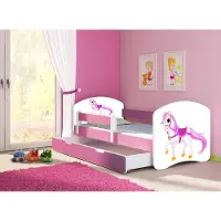 ACMA Jugendbett Kinderbett Junior-Bett Komplett-Set mit Matratze Lattenrost und Rausfallschutz Rosa 43 Kleines Pferd 160x80 + Bettkasten