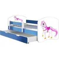 ACMA Jugendbett Kinderbett Junior-Bett Komplett-Set mit Matratze Lattenrost und Rausfallschutz Blau 43 Kleines Pferd 180x80 + Bettkasten