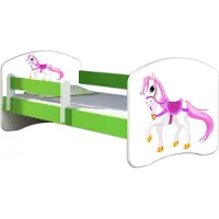 ACMA Jugendbett Kinderbett Junior-Bett Komplett-Set mit Matratze Lattenrost und Rausfallschutz Grün 43 Kleines Pferd 180x80