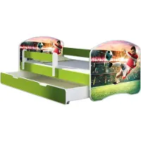 ACMA Jugendbett Kinderbett Junior-Bett Komplett-Set mit Matratze Lattenrost und Rausfallschutz Grün 37 Fußballer 2 160x80 + Bettkasten
