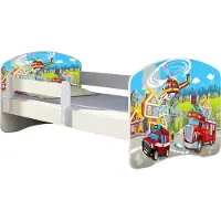 ACMA Jugendbett Kinderbett Junior-Bett Komplett-Set mit Matratze Lattenrost und Rausfallschutz Weiß 36 Feuerwehr 160x80