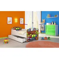 ACMA I Jugendbett Kinderbett Junior-Bett Komplett-Set mit Matratze Lattenrost Weiß 44 Lokomotive 180x80 + Bettkasten