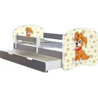 ACMA Jugendbett Kinderbett Junior-Bett Komplett-Set mit Matratze Lattenrost und Rausfallschutz Grau 11 Welpe 160x80 + Bettkasten