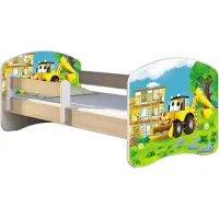ACMA Jugendbett Kinderbett Junior-Bett Komplett-Set mit Matratze Lattenrost und Rausfallschutz Sonoma 20 Bagger 160x80