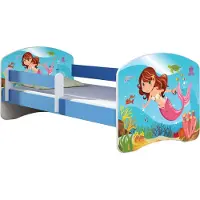 ACMA Jugendbett Kinderbett Junior-Bett Komplett-Set mit Matratze Lattenrost und Rausfallschutz Blau 09 Meerjungfrau 140x70