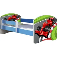 ACMA Jugendbett Kinderbett Junior-Bett Komplett-Set mit Matratze Lattenrost und Rausfallschutz Blau 06 Formel 1 160x80