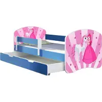 ACMA Jugendbett Kinderbett Junior-Bett Komplett-Set mit Matratze Lattenrost und Rausfallschutz Blau 08 Princess 140x70 + Bettkasten
