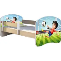 ACMA Jugendbett Kinderbett Junior-Bett Komplett-Set mit Matratze Lattenrost und Rausfallschutz Sonoma 13 Fußballer 140x70