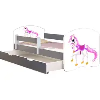 ACMA Jugendbett Kinderbett Junior-Bett Komplett-Set mit Matratze Lattenrost und Rausfallschutz Grau 43 Kleines Pferd 140x70 + Bettkasten