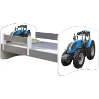 ACMA Jugendbett Kinderbett Junior-Bett Komplett-Set mit Matratze Lattenrost und Rausfallschutz Grau 42 Traktor 180x80