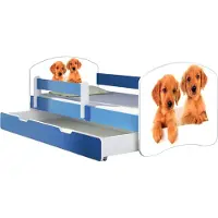 ACMA Jugendbett Kinderbett Junior-Bett Komplett-Set mit Matratze Lattenrost und Rausfallschutz Blau 39 Welpen 140x70 + Bettkasten