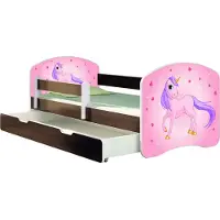 ACMA Jugendbett Kinderbett Junior-Bett Komplett-Set mit Matratze Lattenrost und Rausfallschutz Wenge 17 Pony 140x70 + Bettkasten