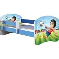 ACMA Jugendbett Kinderbett Junior-Bett Komplett-Set mit Matratze Lattenrost und Rausfallschutz Blau 13 Fußballer 160x80