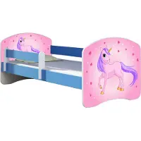 ACMA Jugendbett Kinderbett Junior-Bett Komplett-Set mit Matratze Lattenrost und Rausfallschutz Blau 17 Pony 180x80