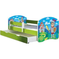 ACMA Jugendbett Kinderbett Junior-Bett Komplett-Set mit Matratze Lattenrost und Rausfallschutz Grün 32 Ritter 160x80 + Bettkasten