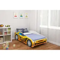 ACMA Jugendbett Kinderbett Auto-Bett Junior Cars Bett Komplett-Set mit Matratze, Lattenrost und Rausfallschutz 160x80 cm - CAR-10