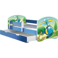 ACMA Jugendbett Kinderbett Junior-Bett Komplett-Set mit Matratze Lattenrost und Rausfallschutz Blau 35 Hubschrauber 160x80 + Bettkasten