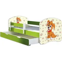 ACMA Jugendbett Kinderbett Junior-Bett Komplett-Set mit Matratze Lattenrost und Rausfallschutz Grün 11 Welpe 140x70 + Bettkasten