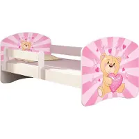 ACMA Jugendbett Kinderbett Junior-Bett Komplett-Set mit Matratze Lattenrost und Rausfallschutz Weiß 10 Teddybär 140x70