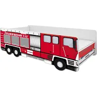 ACMA Autobett Feuerwehr 140x70 cm – Kinderbett Auto im Feuerwehrauto Design, Jugendbett Komplett-Set mit Matratze, Lattenrost und Rausfallschutz