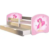 ACMA Jugendbett Kinderbett Junior-Bett Komplett-Set mit Matratze Lattenrost und Rausfallschutz Sonoma 07 Rosa Fee 160x80 + Bettkasten