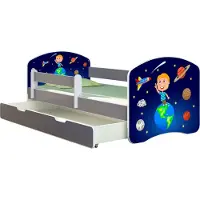 ACMA Jugendbett Kinderbett Junior-Bett Komplett-Set mit Matratze Lattenrost und Rausfallschutz Grau 22 Kosmos 140x70 + Bettkasten