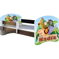 ACMA Jugendbett Kinderbett Junior-Bett Komplett-Set mit Matratze Lattenrost und Rausfallschutz Wenge 02 Animals Name 140x70