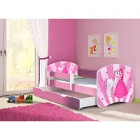 ACMA Jugendbett Kinderbett Junior-Bett Komplett-Set mit Matratze Lattenrost und Rausfallschutz Rosa 08 Princess 180x80 + Bettkasten