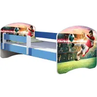 ACMA Jugendbett Kinderbett Junior-Bett Komplett-Set mit Matratze Lattenrost und Rausfallschutz Blau 37 Fußballer 2 180x80
