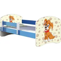 ACMA Jugendbett Kinderbett Junior-Bett Komplett-Set mit Matratze Lattenrost und Rausfallschutz Blau 11 Welpe 160x80