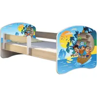 ACMA Jugendbett Kinderbett Junior-Bett Komplett-Set mit Matratze Lattenrost und Rausfallschutz Sonoma 21 Piraten 160x80