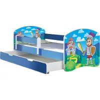 ACMA Jugendbett Kinderbett Junior-Bett Komplett-Set mit Matratze Lattenrost und Rausfallschutz Blau 32 Ritter 160x80 + Bettkasten
