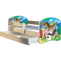 ACMA Jugendbett Kinderbett Junior-Bett Komplett-Set mit Matratze Lattenrost und Rausfallschutz Sonoma 34 Farm 160x80 + Bettkasten