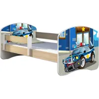 ACMA Jugendbett Kinderbett Junior-Bett Komplett-Set mit Matratze Lattenrost und Rausfallschutz Sonoma 38 Polizei 180x80