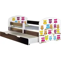 ACMA Jugendbett Kinderbett Junior-Bett Komplett-Set mit Matratze Lattenrost und Rausfallschutz Wenge 31 Eule 160x80 + Bettkasten
