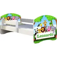 ACMA Jugendbett Kinderbett Junior-Bett Komplett-Set mit Matratze Lattenrost und Rausfallschutz Weiß 01 Zoo Name 140x70