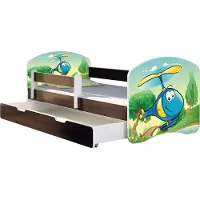 ACMA Jugendbett Kinderbett Junior-Bett Komplett-Set mit Matratze Lattenrost und Rausfallschutz Wenge 35 Hubschrauber 140x70 + Bettkasten
