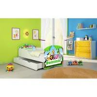 ACMA I Jugendbett Kinderbett Junior-Bett Komplett-Set mit Matratze Lattenrost Weiß 01 Zoo Name 180x80 + Bettkasten