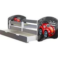 ACMA Jugendbett Kinderbett Junior-Bett Komplett-Set mit Matratze Lattenrost und Rausfallschutz Grau 05 Graue Auto 180x80 + Bettkasten