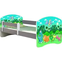 ACMA Jugendbett Kinderbett Junior-Bett Komplett-Set mit Matratze Lattenrost und Rausfallschutz Grau 30 Dino 180x80