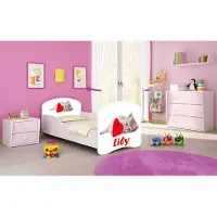 ACMA I Jugendbett Kinderbett Junior-Bett Komplett-Set mit Matratze Lattenrost Weiß 40 Katze mit Herz 140x70