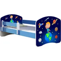 ACMA Jugendbett Kinderbett Junior-Bett Komplett-Set mit Matratze Lattenrost und Rausfallschutz Blau 22 Kosmos 160x80