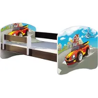 ACMA Jugendbett Kinderbett Junior-Bett Komplett-Set mit Matratze Lattenrost und Rausfallschutz Wenge 03 Racing Car 160x80