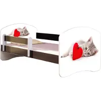 ACMA Jugendbett Kinderbett Junior-Bett Komplett-Set mit Matratze Lattenrost und Rausfallschutz Wenge 40 Katze mit Herz 160x80