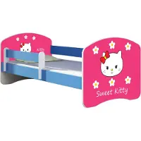 ACMA Jugendbett Kinderbett Junior-Bett Komplett-Set mit Matratze Lattenrost und Rausfallschutz Blau 16 Sweet Kitty 2 160x80