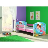 ACMA Jugendbett Kinderbett Junior-Bett Komplett-Set mit Matratze Lattenrost und Rausfallschutz Rosa 09 Meerjungfrau 160x80