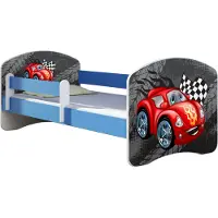ACMA Jugendbett Kinderbett Junior-Bett Komplett-Set mit Matratze Lattenrost und Rausfallschutz Blau 05 Blaue Auto 160x80