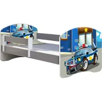 ACMA Jugendbett Kinderbett Junior-Bett Komplett-Set mit Matratze Lattenrost und Rausfallschutz Grau 38 Polizei 140x70